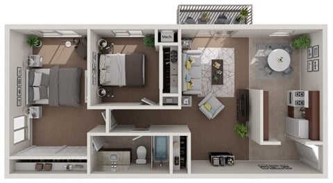 Floor plan for 2 beds, 1 bath, 1000 sqft